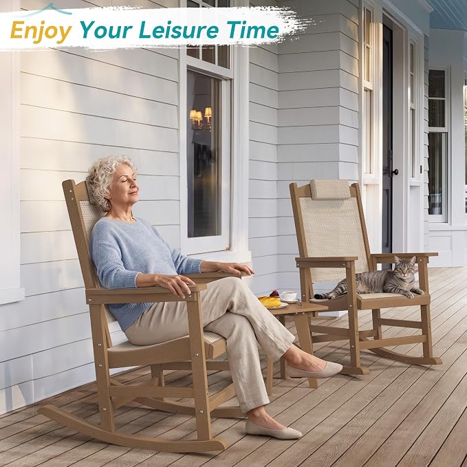 3-Piece Outdoor Rocking Chair Set, HDPE Patio Rocking Chair - Image 4
