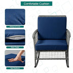 DECMICO 3-Piece Wicker Rocking Chair Set, Outdoor Patio Furniture | Navy - Image 7