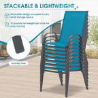 24.4" Wide Outdoor Stackable Chairs Set of 8 | Stacking Patio Chairs - Image 6