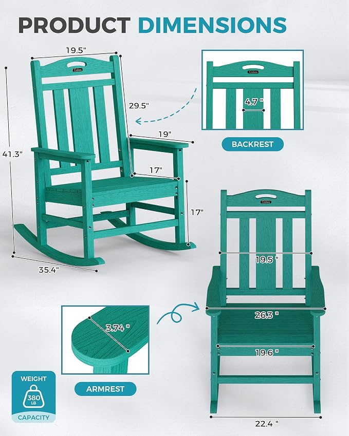 Oversized Outdoor Rocking Chairs Set of 2, 380lbs Heavy-Duty Large Patio Rocker - Image 3