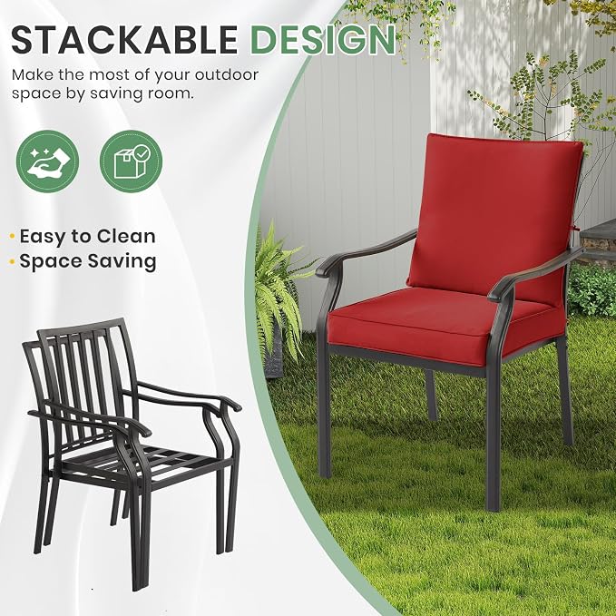 LVUYOYO Outdoor Patio Dining Chairs Set of 4, Metal Stackable Chairs Set - Image 6
