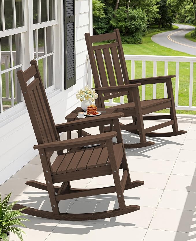 Oversized Outdoor Rocking Chair, HDPE Patio Rockers, Coffee | | All-Weather - Image 2