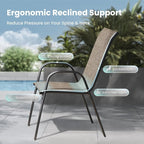 PHI VILLA Outdoor Stackable Dining Chair Set of 6, Textilene Mesh & Metal | - Image 7