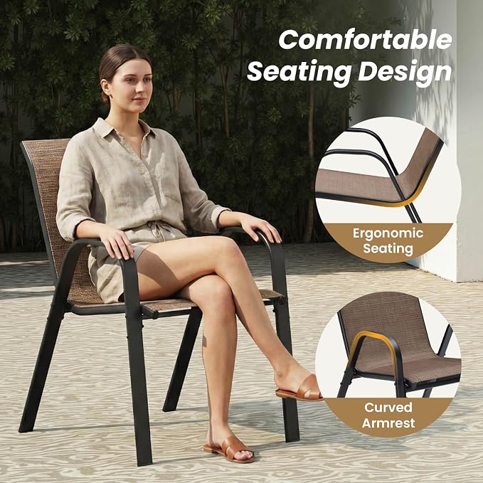 Patio Chairs Set of 6, Stackable Outdoor Chairs - Image 4