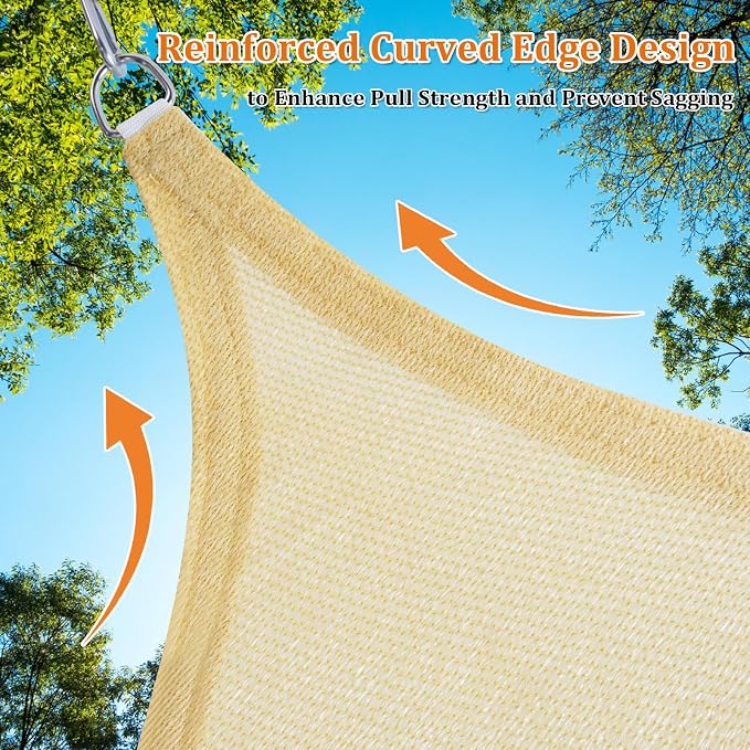 Shade&Beyond Triangle Sun Shade Sail 12'X12'X17' Permeable Canopy Sand - Image 5