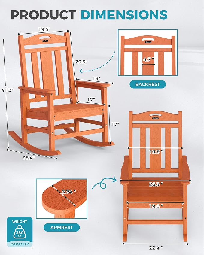 Oversized Outdoor Rocking Chair, 380lbs Heavy-Duty Large Patio Rocker, Weather - Image 3