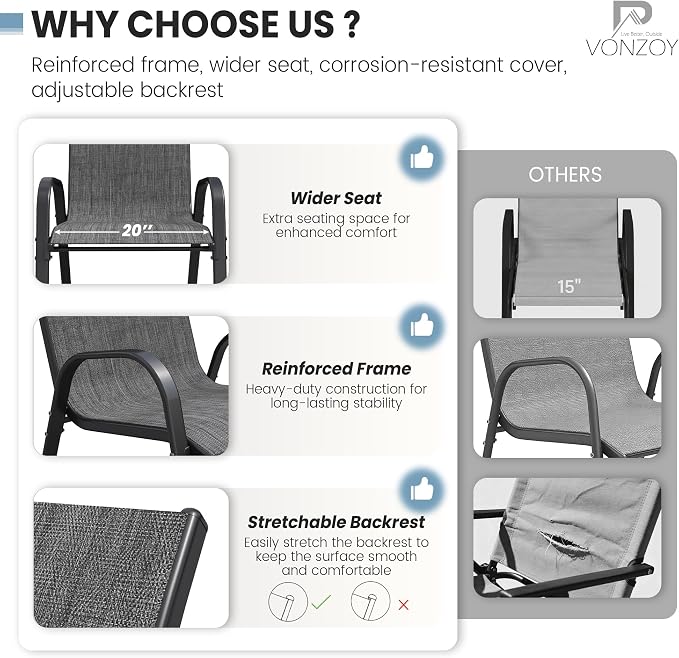 Patio Dining Chairs Set of 8, Stackable Dining Chairs High Back, Breathable - Image 7
