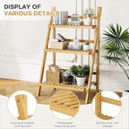 Foldable Ladder Shelf 39.4", Plant Shelf 3 Tier, Bamboo Ladder Flower Pot - Image 7