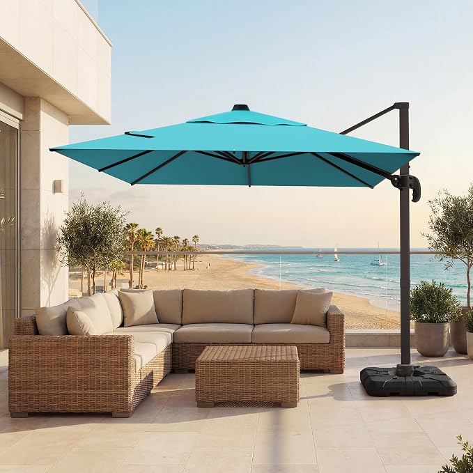 9x12 FT Patio Cantilever Umbrella, Rectangular Heavy Duty Offset Umbrella by VEGOND