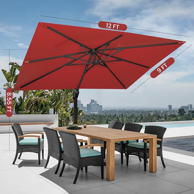 9' X 12' Cantilever Patio Outdoor Umbrella - Image 6