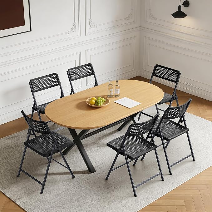 Black Folding Chairs 4-Pack, Breathable Plastic - Image 8