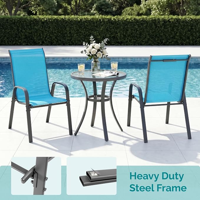 MAMIZO Patio Dining Chairs, Stackable Textilene Chair Set of 6, Sky Blue | - Image 4