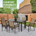7 Piece Patio Dining Set for 6 | 6 Stackable Textilene Chairs and 1 Dining - Image 3