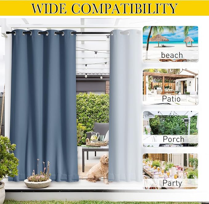 NICETOWN Outdoor Curtains Waterproof Fixed Bottom W52xL95 Stone Blue | - Image 5