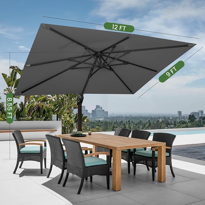 9' X 12' Cantilever Patio Outdoor Umbrella - Image 6