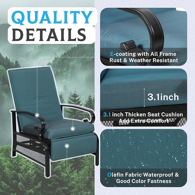 Incbruce 3 Pieces Outdoor Lounge Recliner Set, 2 Adjustable Metal Recliner Sofa - Image 5