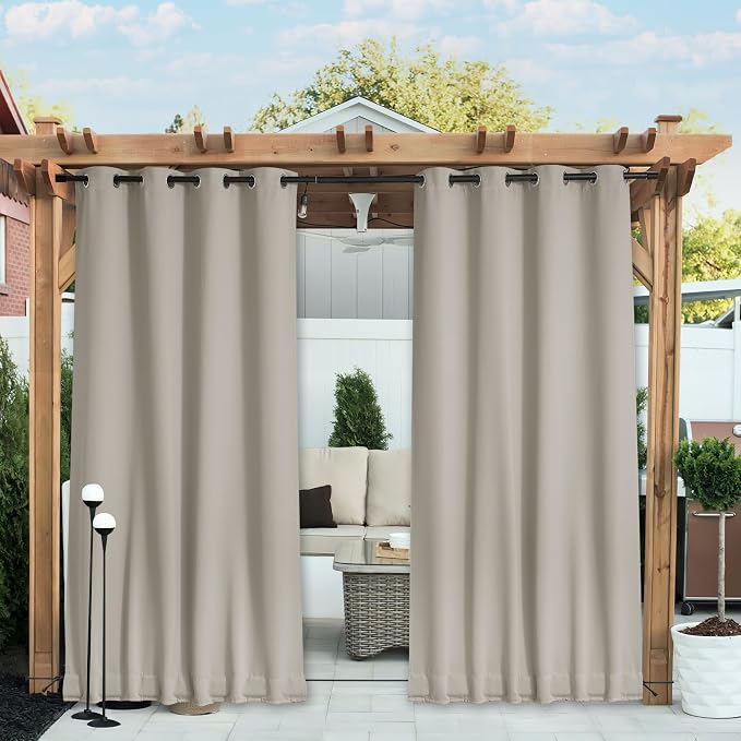 NICETOWN 2 Panels Thermal Outdoor Curtains Windproof W52xL72 Natural | Weighted by NICETOWN