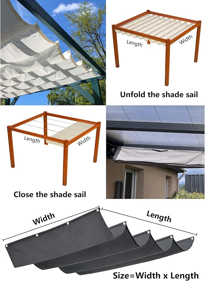 Retractable Sun Shade Sail 9' x 15' Waterproof Wave Pergola Shade Cover - Image 5