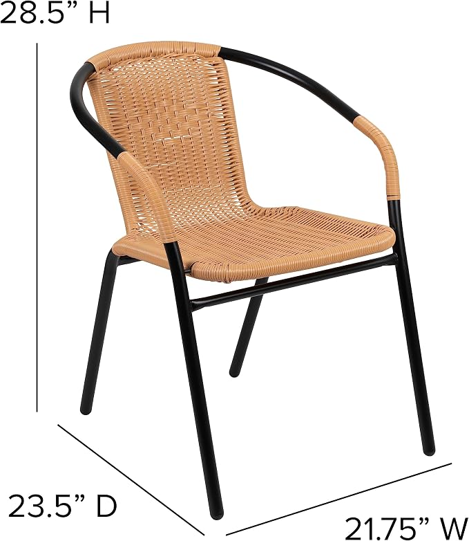 Flash Furniture Lila 4 Pack Beige Rattan Indoor-Outdoor Restaurant Stack Chair - Image 3