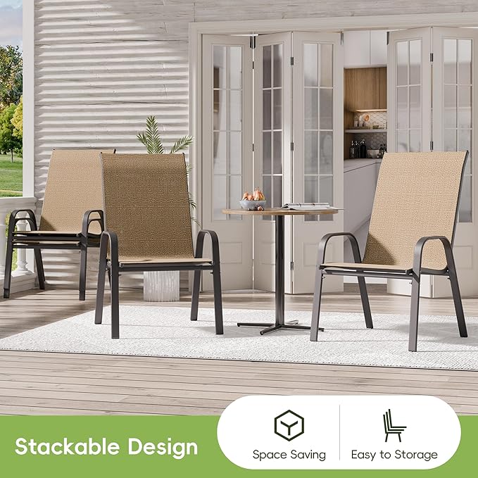 Patio Chairs Set of 4, Outdoor Dining Chairs Stackable - Image 4