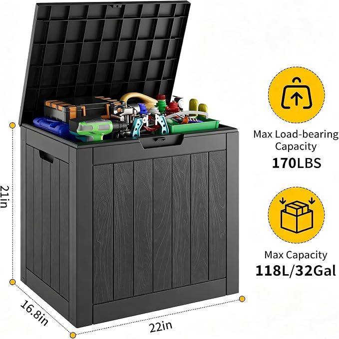 Deck Box, 32 Gallon Resin Indoor and Outdoor Storage Boxes Waterproof - Image 2