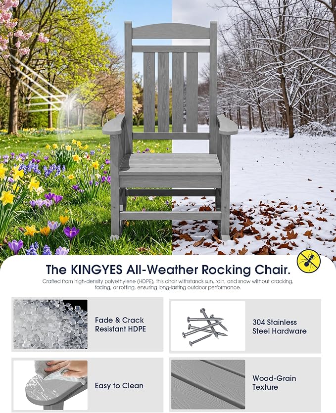 Oversized Outdoor Rocking Chair Set of 2, Porch Rockers, Light Gray | - Image 4