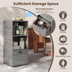 Tangkula Rattan Outdoor Storage Cabinet, Patiojoy Outdoor Wicker Cabinet - Image 4