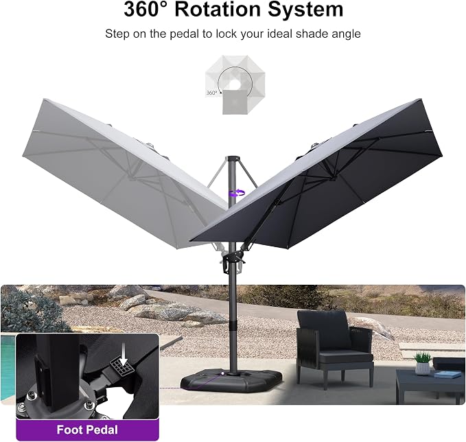 PURPLE LEAF Cantilever Umbrella Left-right Tilting 8.2' X 11.5' Light Grey | 5 - Image 7