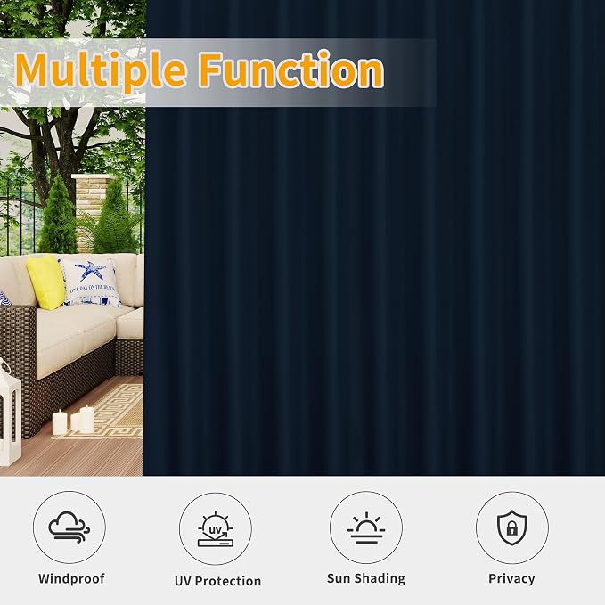 Easy-Going Outdoor Patio Curtains 2 Panels, 110x108 inch, Porch and Pergola - Image 5