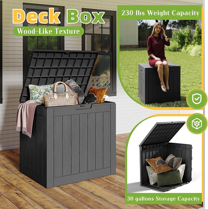 DRATO 35 Gallon Outdoor Storage Box Waterproof, Lockable Resin Deck Box - Image 4