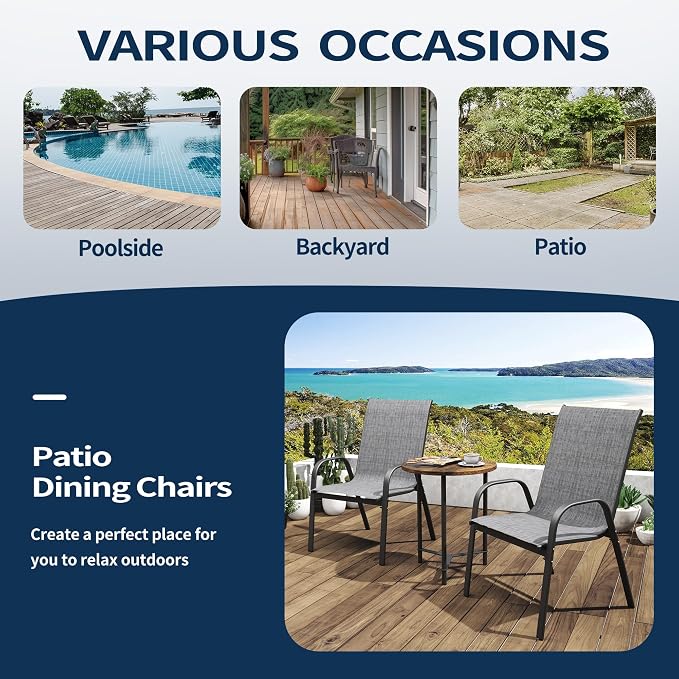 Patio Chairs Set of 6, Outdoor Stackable Dining Chairs | All Weather Textilene - Image 8