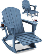 Adirondack Rocking Chair with Ottoman and Cup Holders | HDPE Porch Rocker by KINGYES