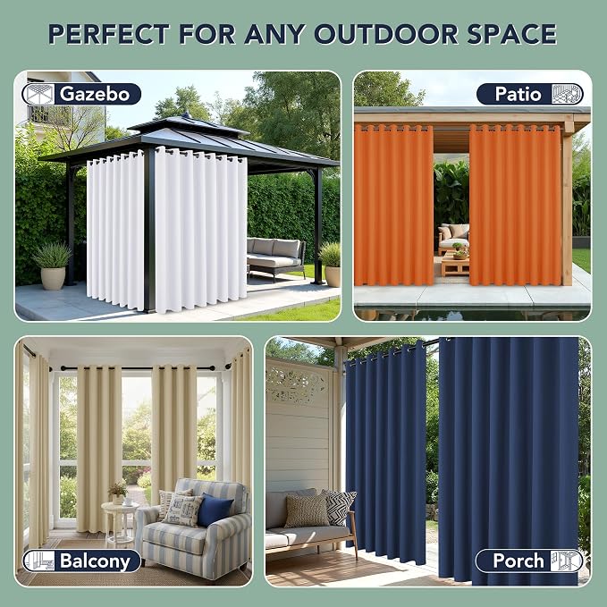 White Outdoor Curtains for Patio Waterproof, 8 Drape Panels | Privacy & - Image 8