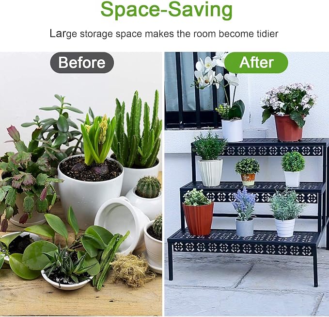 aboxoo 3-Tier Stair Style Metal Plant Stand, Large Indoor Outdoor Shelf | Holds - Image 4