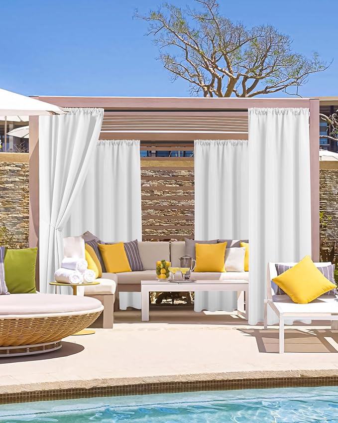 Outdoor Curtains for Patio Waterproof Rod Pocket 8 Pcs 54x95 Inch White | - Image 2
