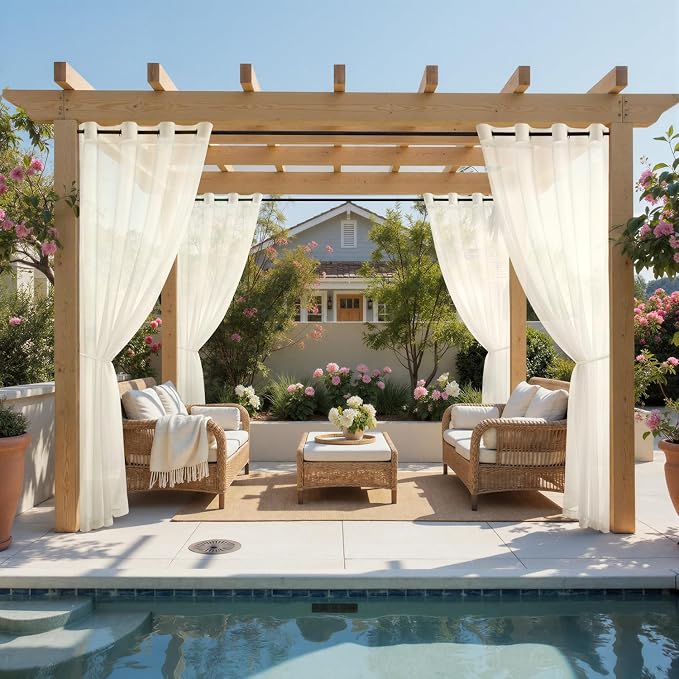 MIULEE Ivory Outdoor Curtain for Patio Waterproof 4 Panels 54 x 84 Inch | - Image 2