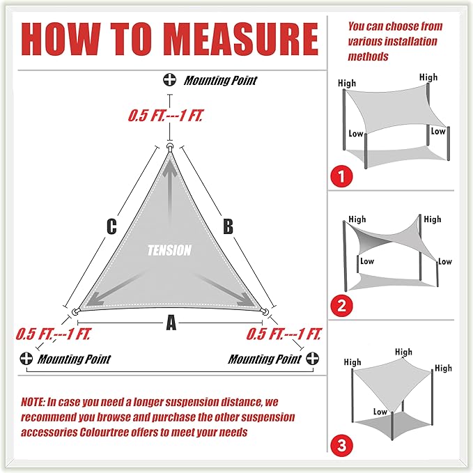 ColourTree CTSLT Custom Size Order to Make 6' x 6' x 6' White Triangle Sun - Image 6