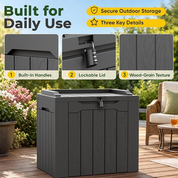 Flamaker 2 Pack Deck Box 31 Gallon Waterproof Resin Storage Box - Image 7