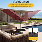 10x10FT Cantilever Outdoor Umbrella, 360° Rotating Large Offset Square Patio - Image 6