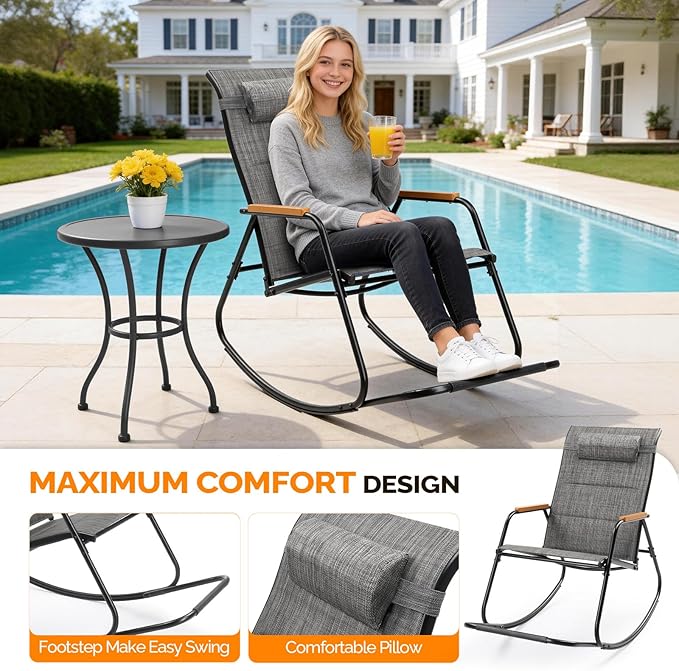 VINGLI Outdoor Rocking Chair, Textilene Mesh Patio Rocker, Outdoor Rocker - Image 7