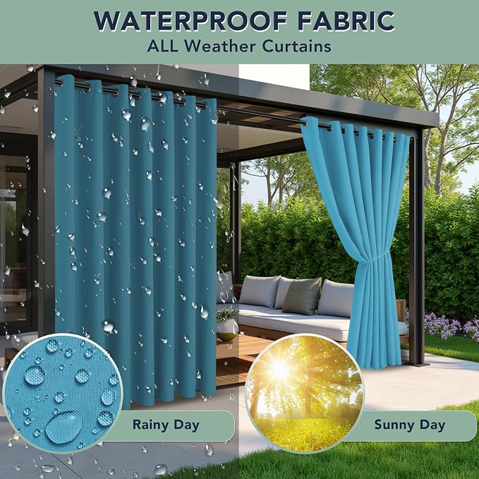 Outdoor Curtains for Patio Waterproof, 6 Drape Panels, Sun Shades | Privacy & - Image 2