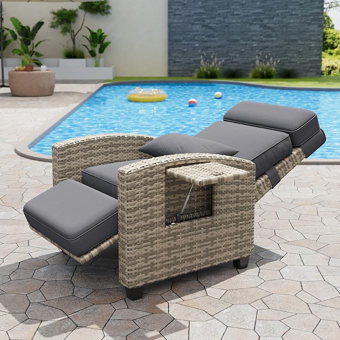 GarveeLife Outdoor Recliner Chair, PE Wicker Lounge Chair - Image 9