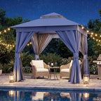 8'x8' Outdoor Gazebo with 50FT String Lights, Metal Heavy Duty Patio Canopy by LAUSAINTHOME