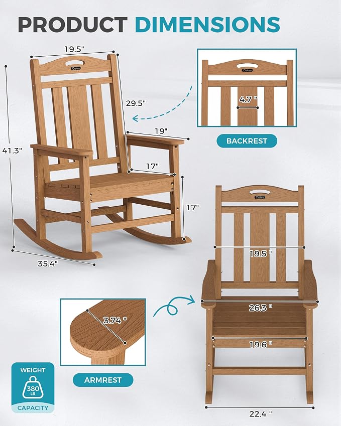 Oversized Outdoor Rocking Chairs Set of 8, 380lbs Heavy-Duty Large Patio Rocker - Image 3