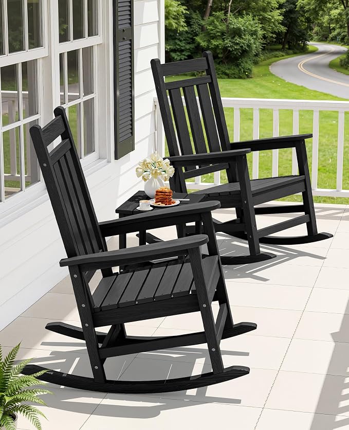 Oversized Outdoor Rocking Chair Set of 2, HDPE Patio Rockers - Image 2