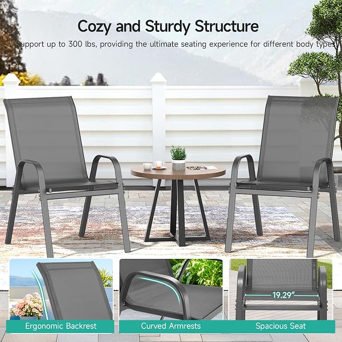 Patio Chairs Set of 6, All Weather Outdoor Dining Chairs | Stackable Dining - Image 7