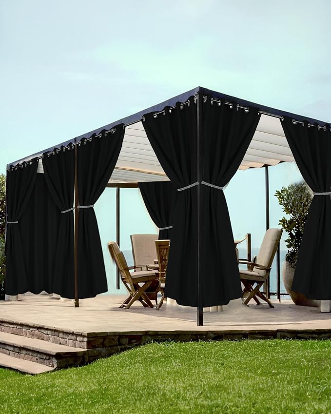Grommet Outdoor Curtains for Patio Waterproof 8 Pcs 54x120 In Black | by HolidayIdeas