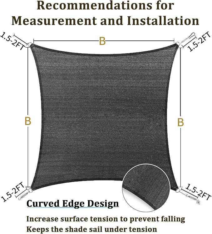 Shade&Beyond 15'x15' Sun Shade Sail Canopy Square, UV Block Breathable Curved - Image 5
