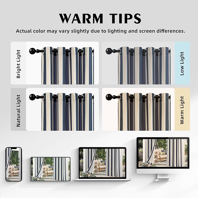 2 Panels Outdoor Stripe Curtains - Image 5