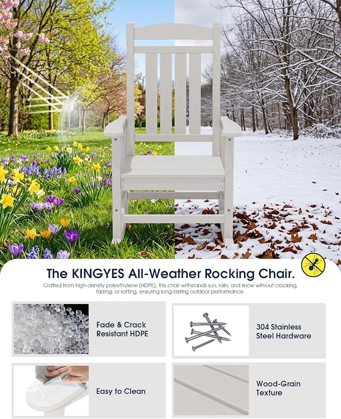 Oversized Outdoor Rocking Chairs Set of 2, HDPE Porch Rocker - Image 5